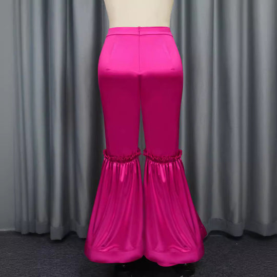 Damen elegante Palazzo-Hose mit Rüschendetails EB