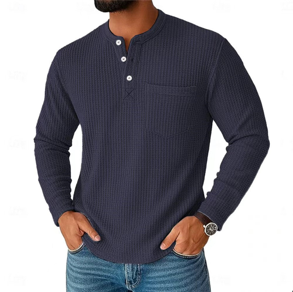 Herren nan Langarm Henley mit Waffelstruktur und Brusttasche thermisches Langarmshirt EB