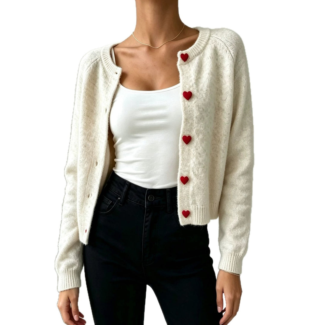 Damen Strickcardigan mit herzförmigen Zierknöpfen und weicher Mohair-Optik EB