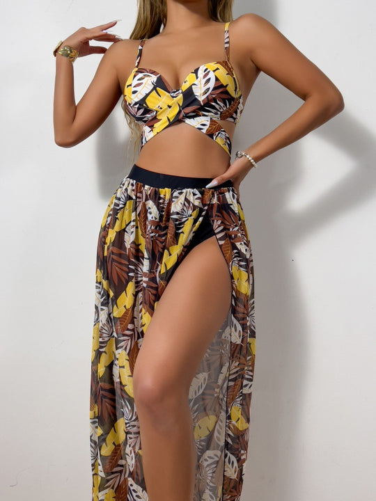 Damen Bikini-Set mit extravagantem Cut-Out und floralem Rock EB