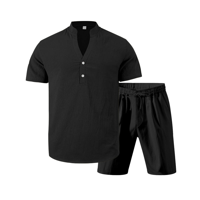 Herren lässiges Freizeit-Set aus atmungsaktivem Baumwollmix mit eleganter Knopfleiste EB