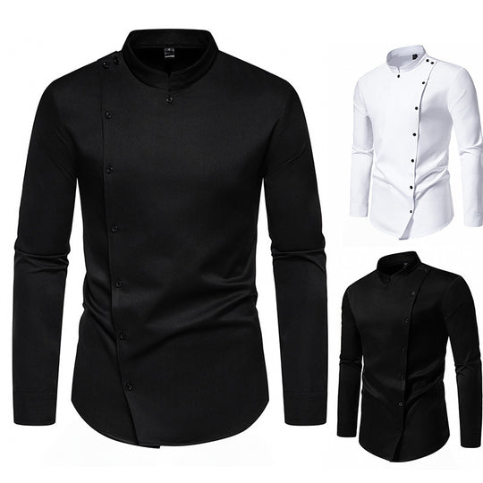 Herren modisches Hemd mit asymmetrischem Knopfdesign und elegantem Stehkragen EB