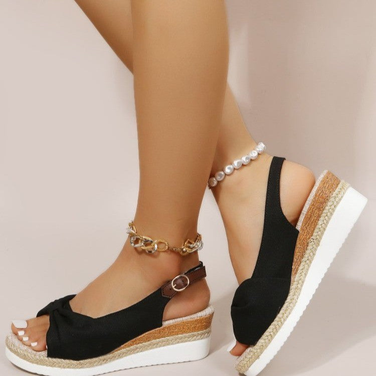 Damen Wedge-Sandalen mit eleganter Schleifen-Detail und angesagtem Plateau EB