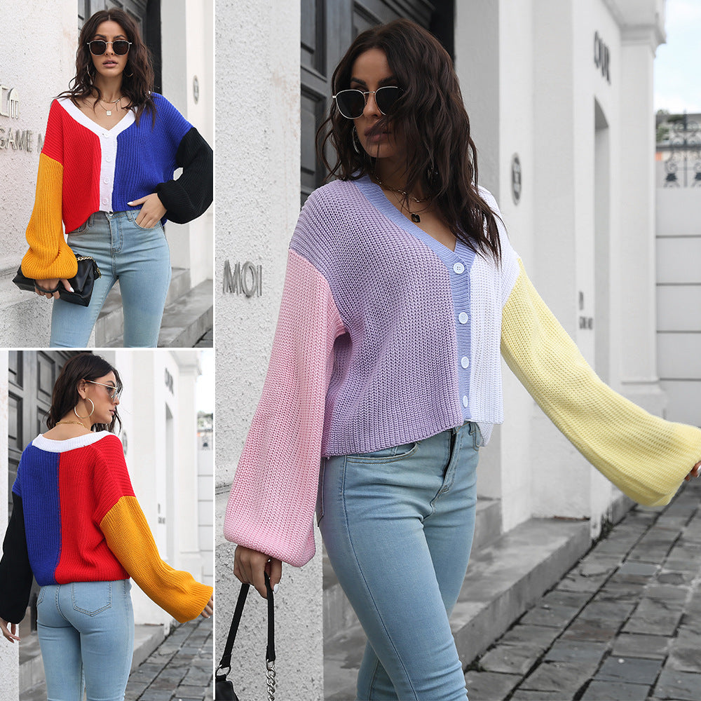 Damen Großer Strickpullover mit Farbblock-Design EB