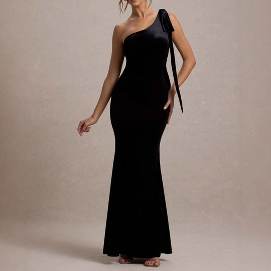 Damen Elegantes Maxikleid mit asymmetrischem Träger und figurbetontem Schnitt EB