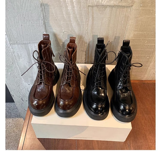 Damen Schnürstiefel mit robustem Blockabsatz und wärmendem Innenfutter EB