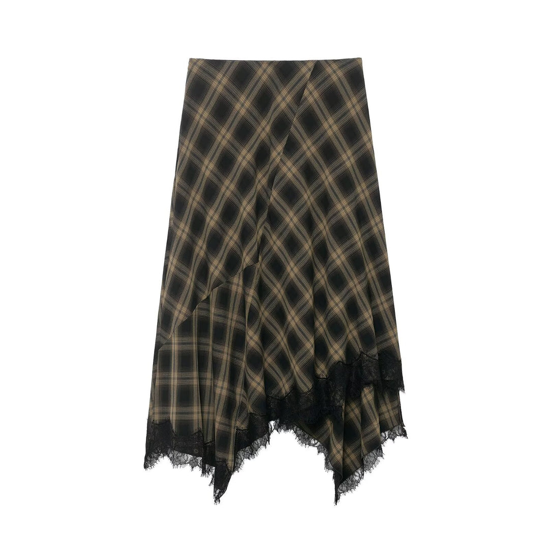 Damen Wickelrock mit eleganter Spitze und modernem Karomuster EB