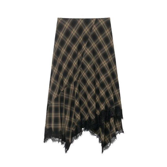 Damen Wickelrock mit eleganter Spitze und modernem Karomuster EB
