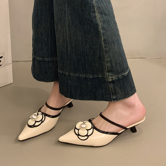 Damen Elegante Slingback-Pumps mit Perlen-Detail und modischem Blumen-Design EB