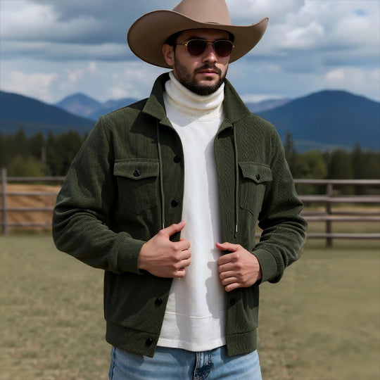 Herren nan gerippte Cord-Überhemdjacke mit Kapuze, Brustklappen und durchgehender Knopfleiste EB