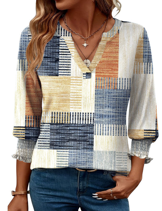 Damen modische Bluse mit verspieltem Paisleymuster und Rüschendetails EB
