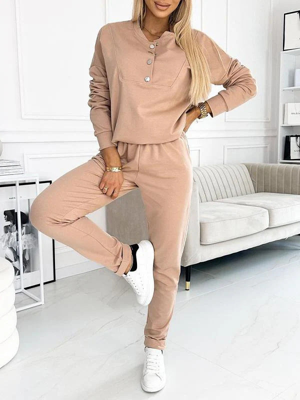 Damen Freizeit-Jogginganzug mit eleganten Knopfdetails EB