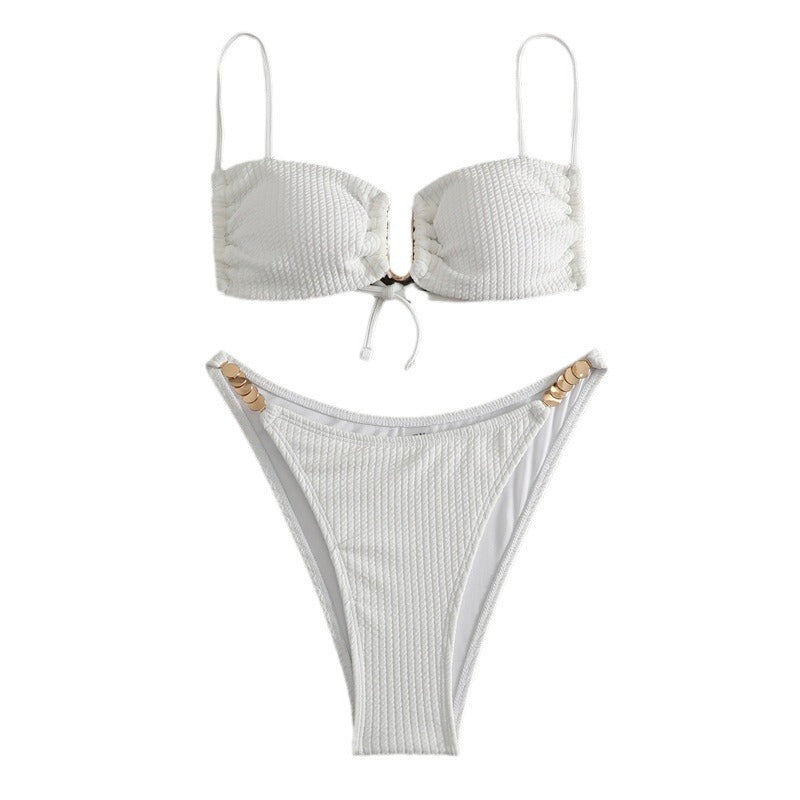 Damen Triangel-Bikini mit raffiniertem Rippendesign und verstellbaren Trägern EB