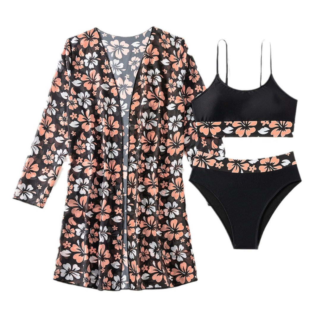 Damen Strandcover-Up mit floralem Design und eleganter Transparenz EB