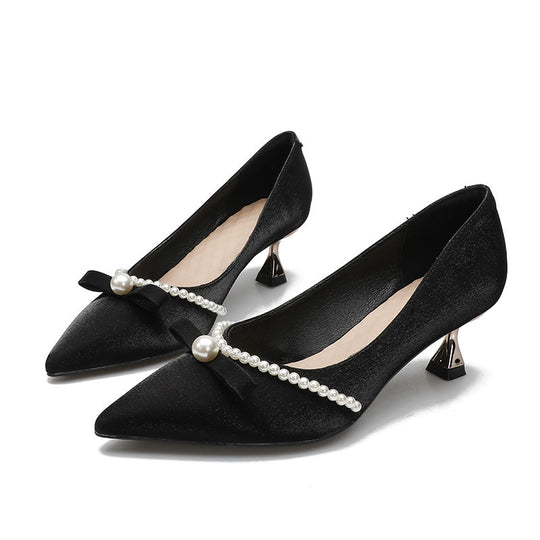 Damen elegante Pumps mit Perlenapplikation und raffinierter Schleife EB
