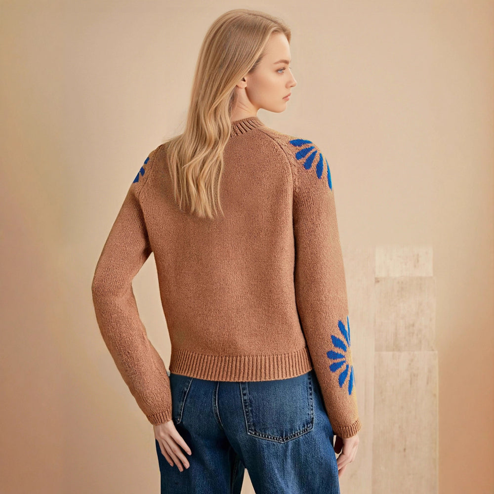 Damen farbenfroher Strickpullover mit floralem Muster EB