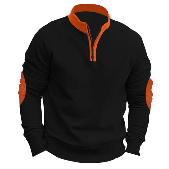 Herren sportlicher Pullover mit Viertelreißverschluss und stylischen Kontrastärmel EB