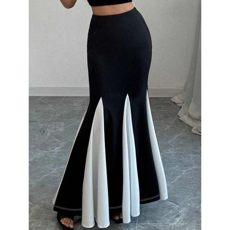Damen Eleganter Maxi-Rock mit kontrastierenden Volantdetails und hohem Bund EB