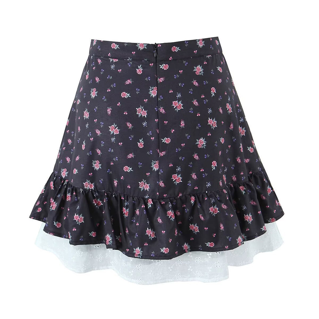 Damen Rock mit voluminösen Rüschendetails und floralem Design EB