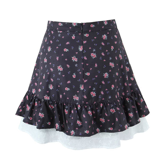 Damen Rock mit voluminösen Rüschendetails und floralem Design EB
