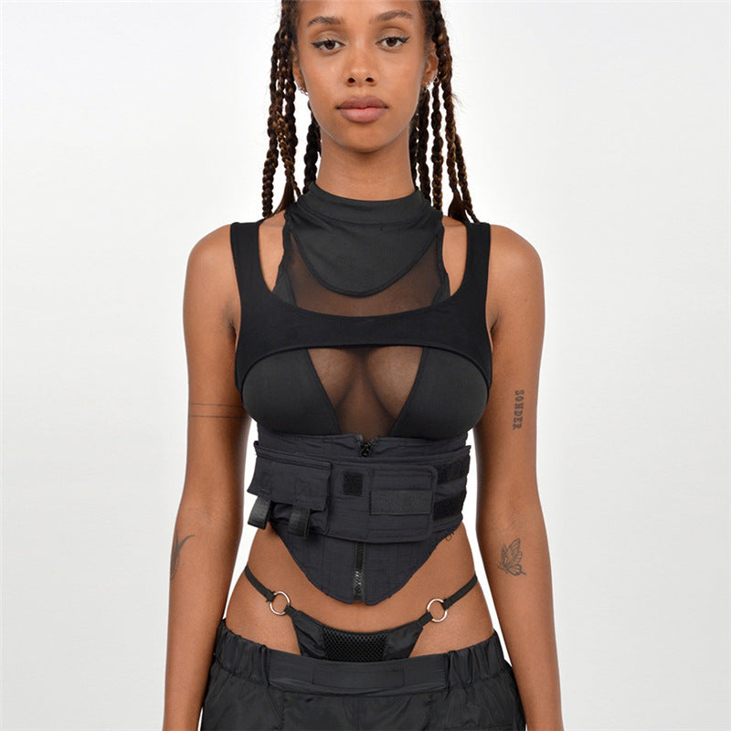 Damen Sportliches Tanktop mit innovativem hochgeschlossenem Design und verstellbaren Riemen EB
