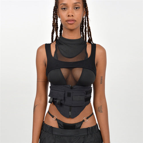 Damen Sportliches Tanktop mit innovativem hochgeschlossenem Design und verstellbaren Riemen EB