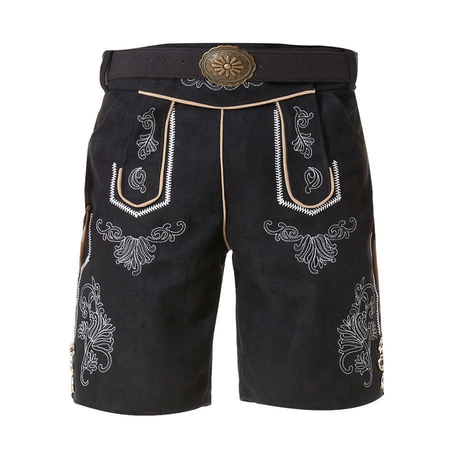 Herren nan kurze Trachtenlederhose mit filigranen Stickereien und Zierschnalle EB