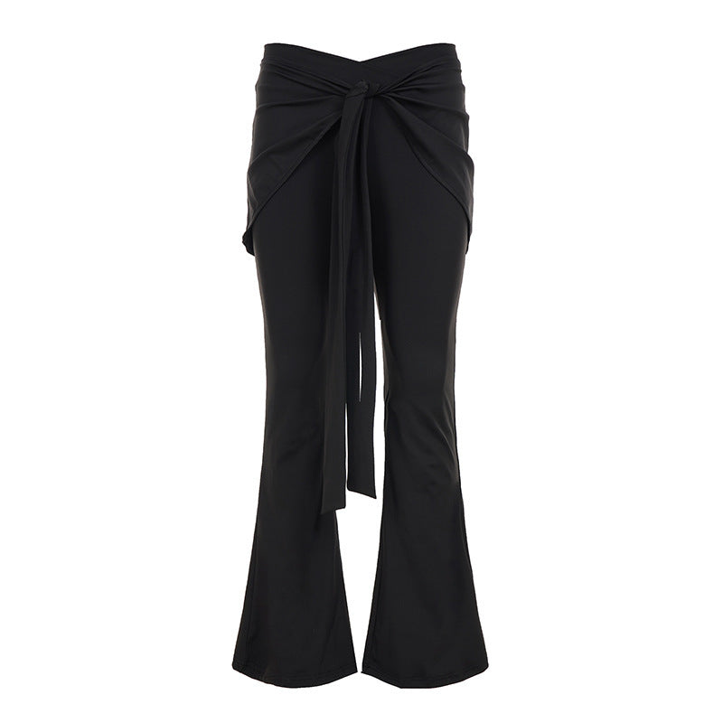 Damen Elegante Flared Pants mit weitem Saum und bindbarem Taillenband EB