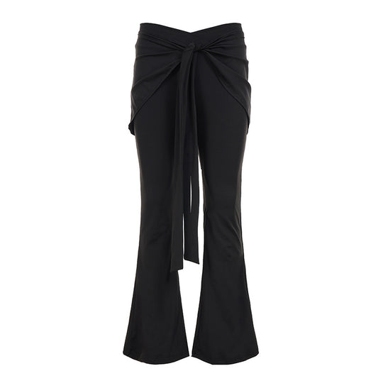 Damen Elegante Flared Pants mit weitem Saum und bindbarem Taillenband EB