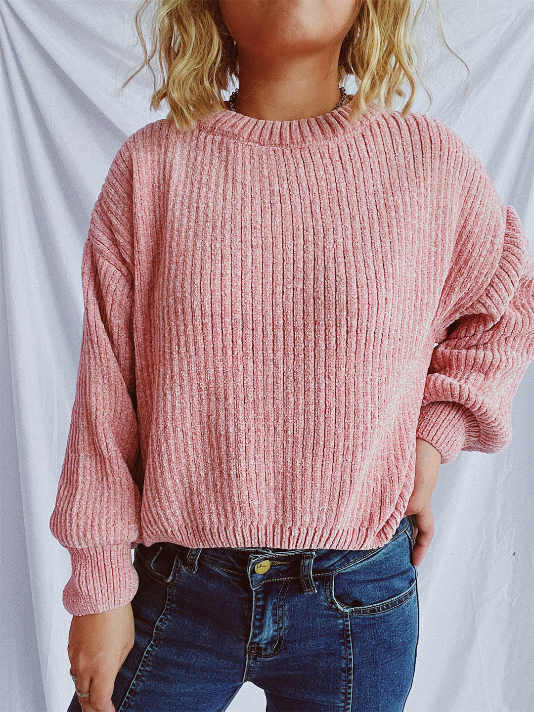 Damen Grobstrickpullover mit weitem Schnitt und strukturiertem Design EB