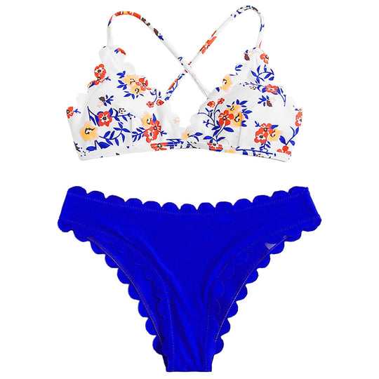 Damen Bikini-Set mit floralem Oberteil und hochtailliertem Slip EB