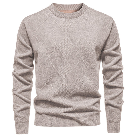 Herren Strickpullover mit strukturiertem Rautenmuster und klassischem Rundhalsausschnitt EB
