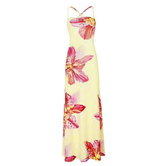 Damen Maxikleid mit floralem Design und Spaghettiträgern EB