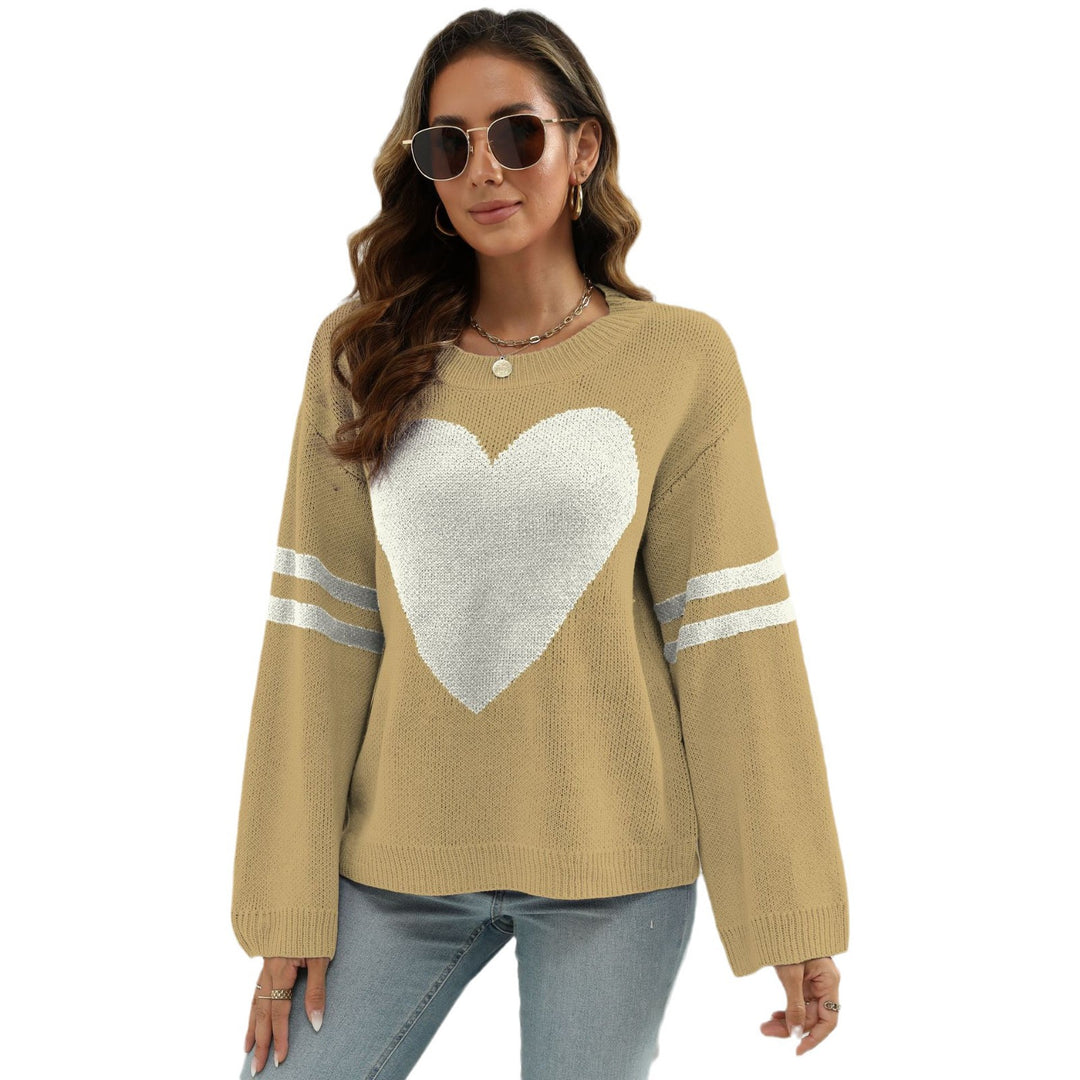Damen Strickpullover mit Herzmotiv und lässigen Ärmelabschlüssen EB
