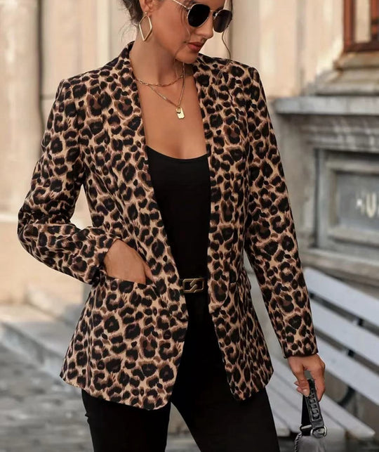 Damen modischer Blazer mit Leopardenmuster und taillierter Passform EB