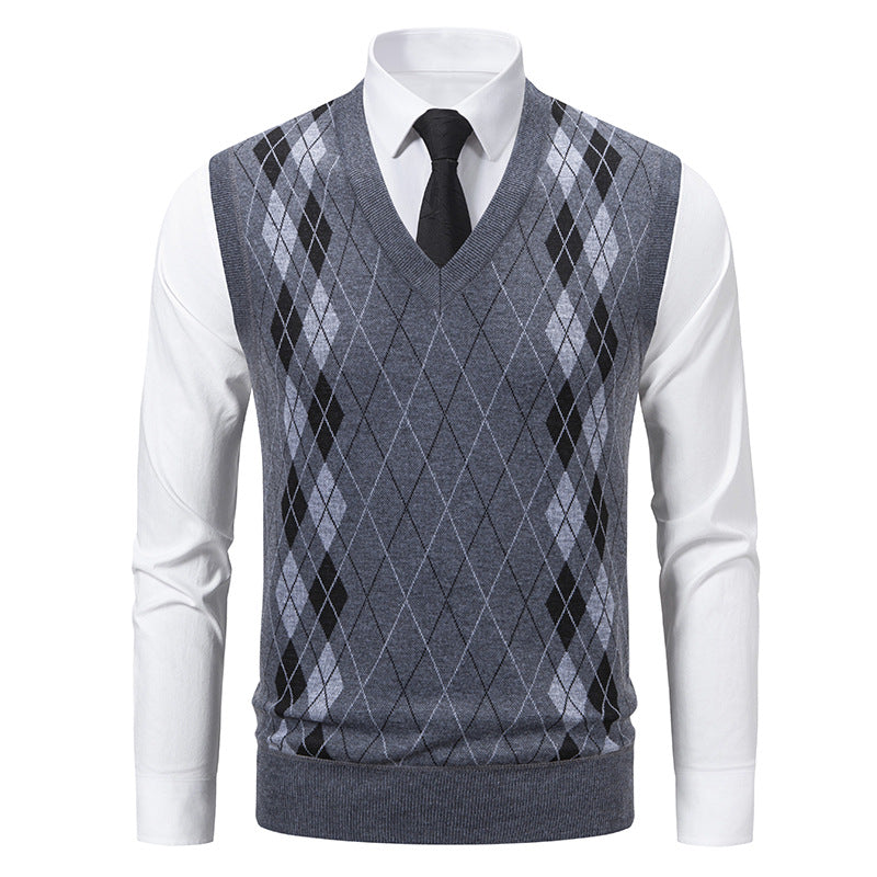 Herren eleganter V-Ausschnitt Pullunder im argyle Muster EB