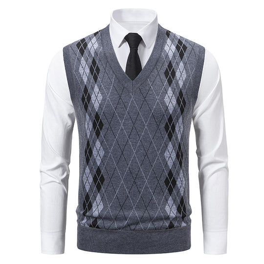 Herren eleganter V-Ausschnitt Pullunder im argyle Muster EB