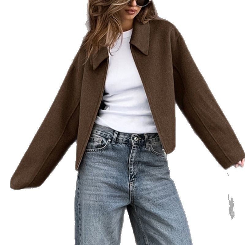 Damen lässige Kurzjacke mit weitem Schnitt und Reverskragen EB