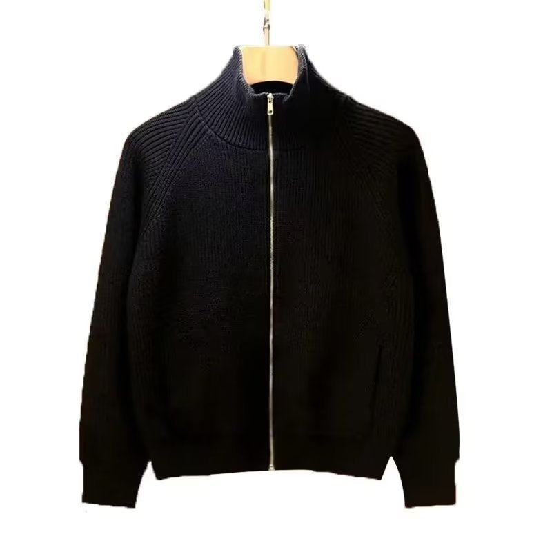 Herren hochwertige Strickjacke mit hohem Kragen und praktischen Reißverschluss EB
