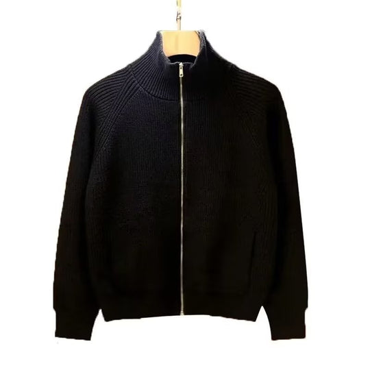 Herren hochwertige Strickjacke mit hohem Kragen und praktischen Reißverschluss EB