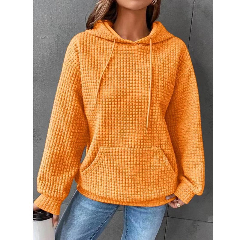 Damen Waffelstruktur Hoodie mit Kängurutasche und lässigem Schnitt EB