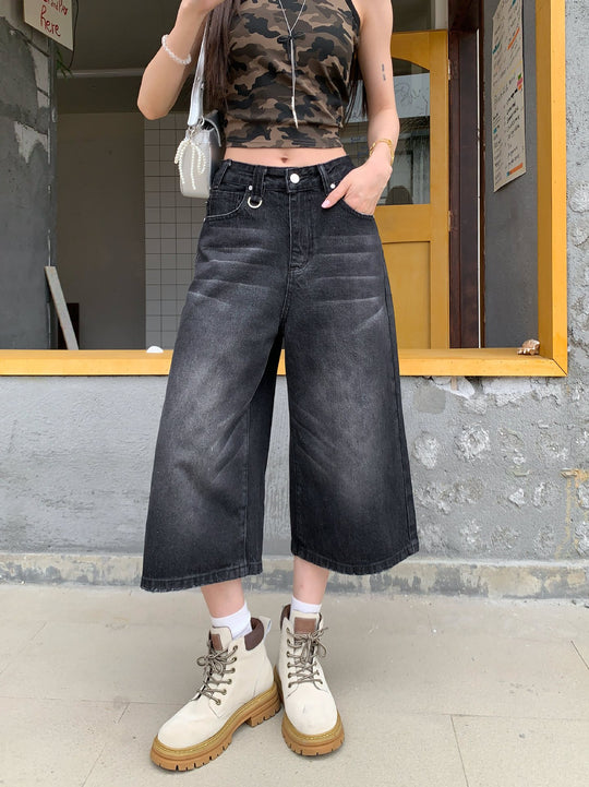Damen Weite Denim-Culotte im modischen Urban-Look mit lässigem Schnitt EB