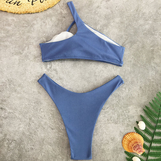 Damen stilvoller asymmetrischer Bikini mit raffinierter Wickeloptik EB