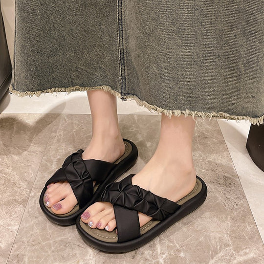 Damen Modische und bequeme Slipper mit verstellbarem Knoten-Riemen EB