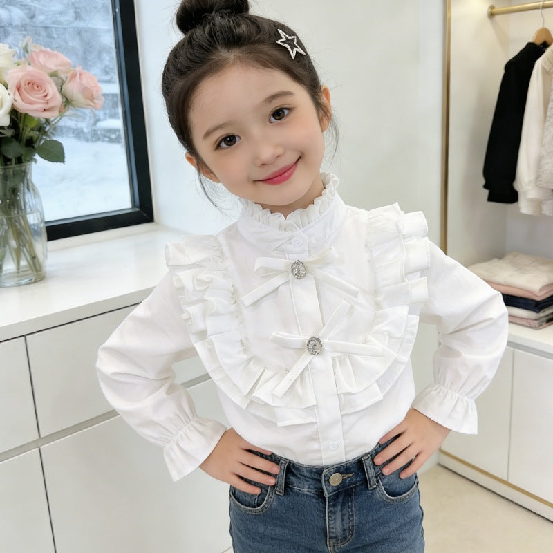 Mädchen elegante Bluse mit Volant und Rüschendetails EB