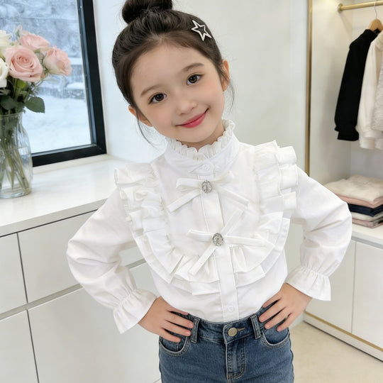 Mädchen elegante Bluse mit Volant und Rüschendetails EB