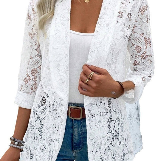 Damen elegante Spitzenjacke mit lässigem Schnitt EB