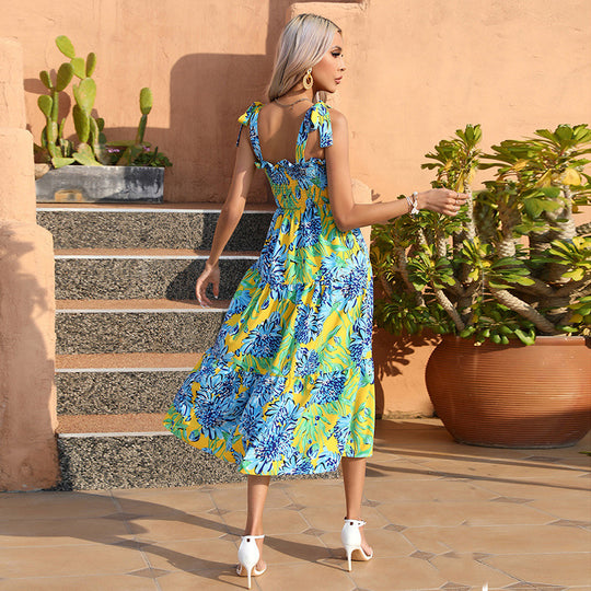 Damen Maxi-Kleid mit verspieltem Rüschen-Design und floralen Details EB