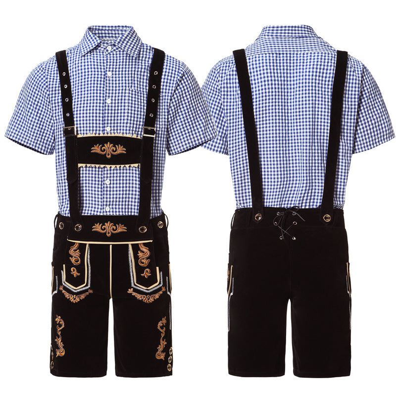 Herren nan traditionelle kurze Trachtenlederhose mit aufwendiger Stickerei und verstellbaren Trägern EB
