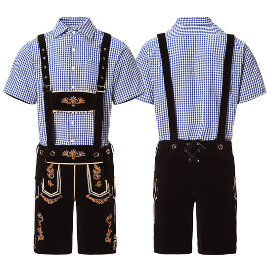 Herren nan traditionelle kurze Trachtenlederhose mit aufwendiger Stickerei und verstellbaren Trägern EB